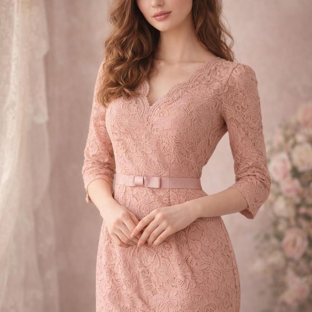 Blush Pink Lace Midi Dress – Romantic Vintage Cottagecore
